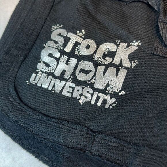 Stock Show University Cheer Shorts Black Silver Bling Girls Sz S Elastic Tie Wai - Picture 2 of 4